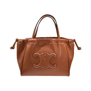 Celine Cabas Drawstring Cuir Triomphe Bag Brown Leather Handbag Shoulder strap